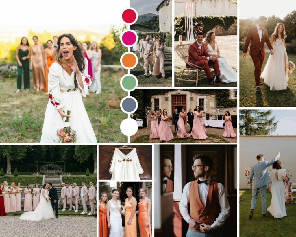 robe et costume de mariés et de témoins colorés enjoy evenements